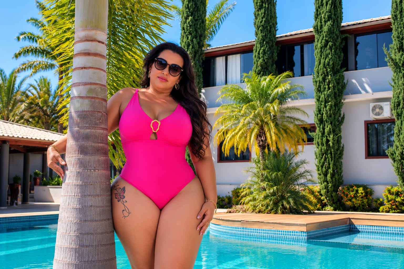 Maiô Plus Size Pink Neon Elegance Premium